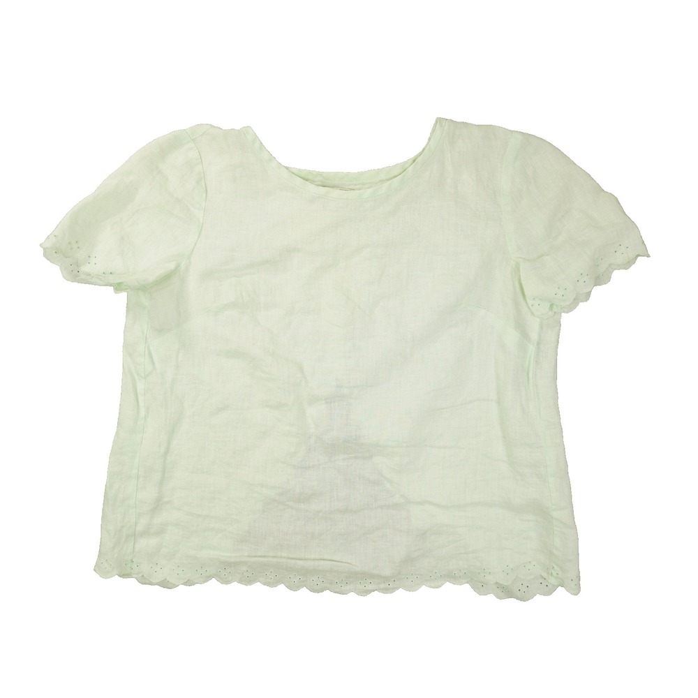 J.Crew Linen Blouse Women's 0 Mint Green Eyelet Scallop Coastal Romantic